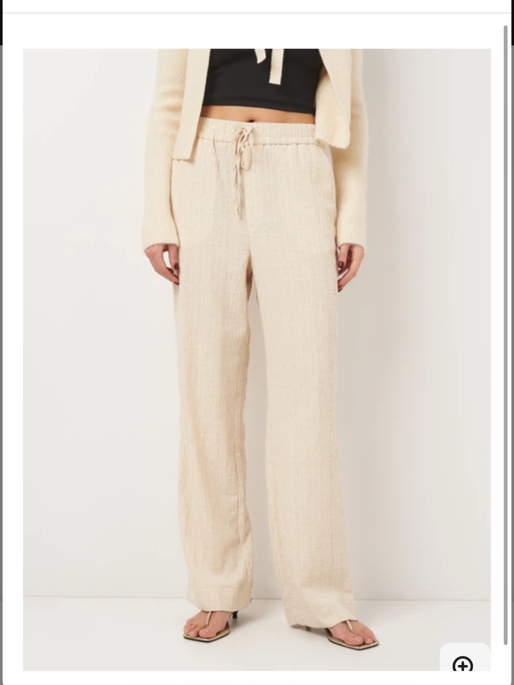 zara linen blend textured white ecru beige pants trousers high rise wide leg